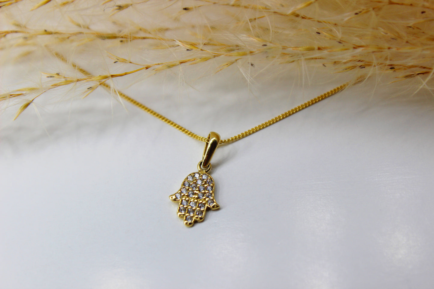 14k Hand der Fatima Gold-Anhänger aus 585 Gelbgold - Kette im Panzer-Stil