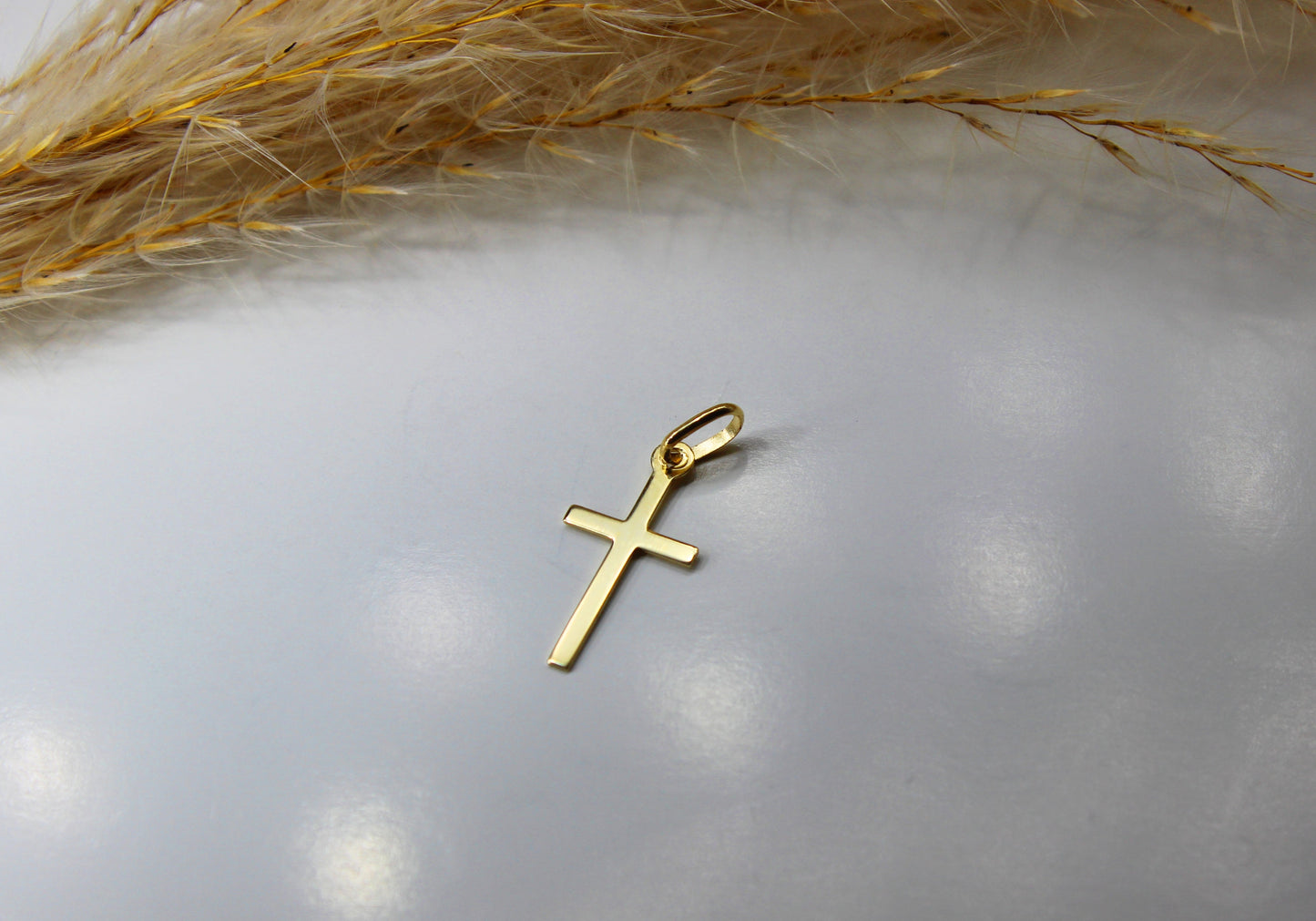 Schlichter 14K Kreuz Anhänger in 585 Gelbgold - Kette im Panzer-Stil