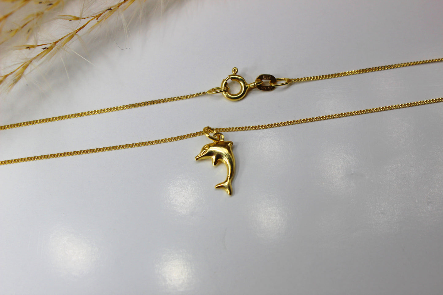 Delfin Gold-Anhänger aus 585 Gelbgold - Kette im Panzer-Stil
