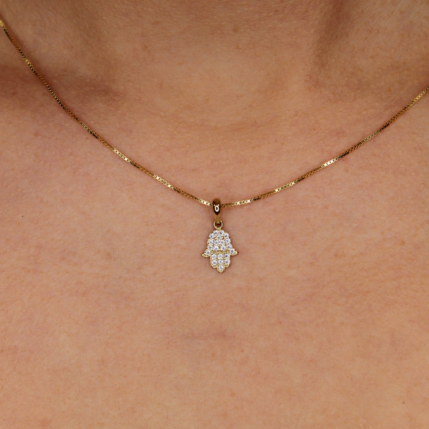 14k Hand der Fatima Gold-Anhänger aus 585 Gelbgold - Kette im Venezia-Stil