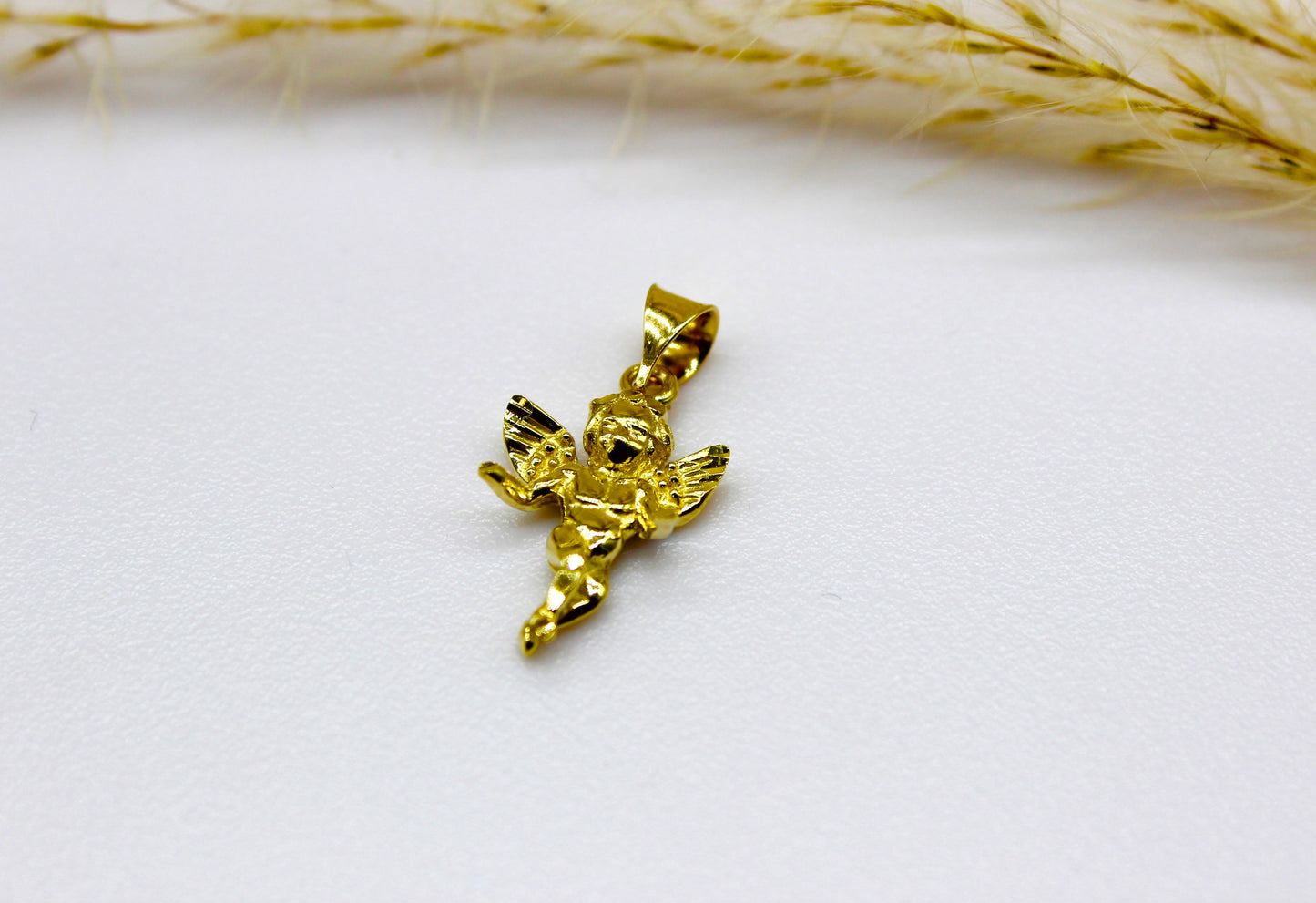 Engel Gold Anhänger 14K Gelbgold mit beweglicher Schlaufe