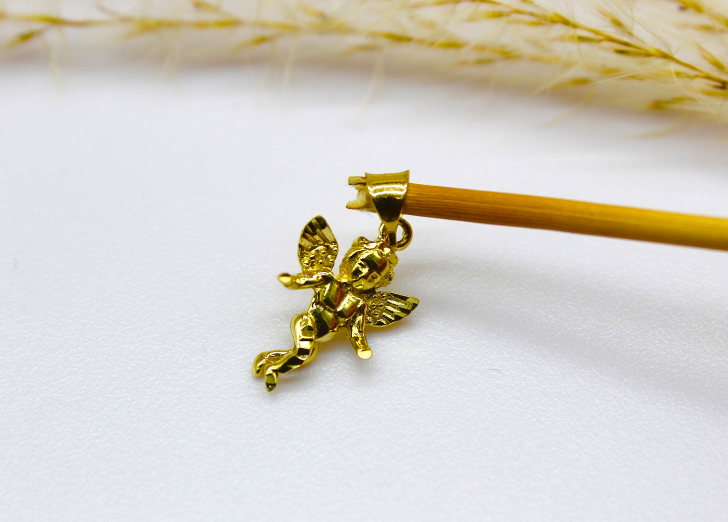 Engel Gold Anhänger 14K Gelbgold mit beweglicher Schlaufe