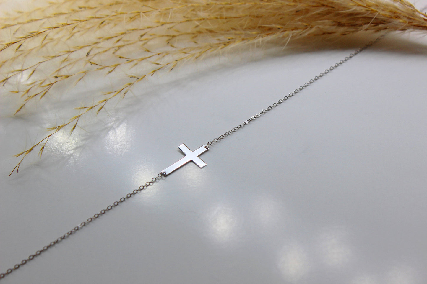 Schlichte 14K Gold Ankerkette mit Kreuz aus 585 Gelbgold, Weissgold oder Rotgold