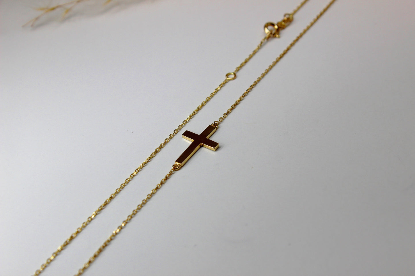 Schlichte 14K Gold Ankerkette mit Kreuz aus 585 Gelbgold, Weissgold oder Rotgold