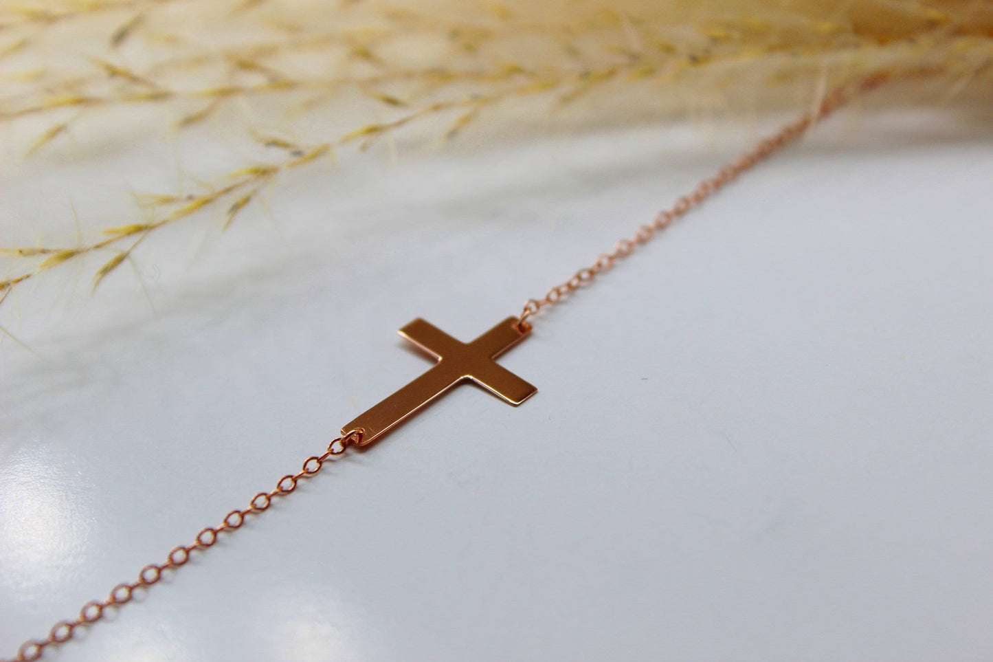 Schlichte 14K Gold Ankerkette mit Kreuz aus 585 Gelbgold, Weissgold oder Rotgold