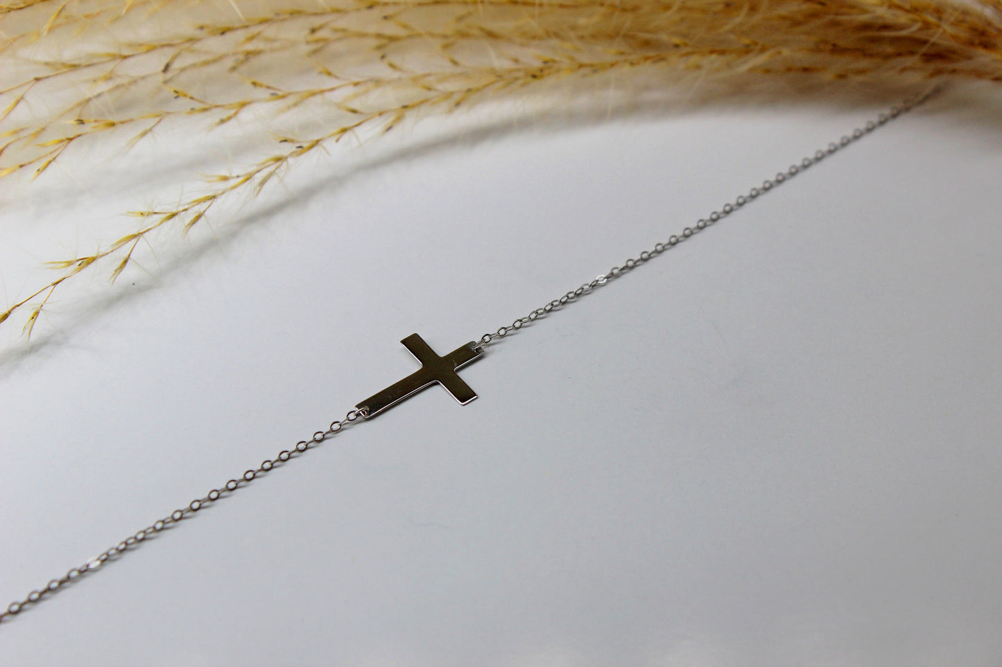 Schlichte 14K Gold Ankerkette mit Kreuz aus 585 Gelbgold, Weissgold oder Rotgold
