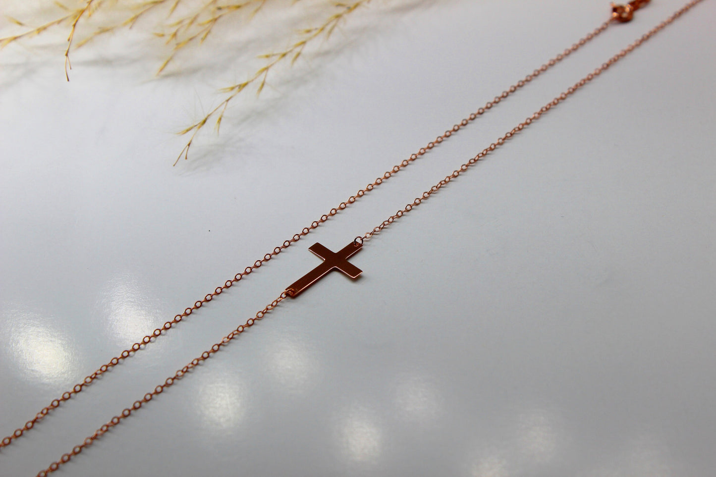 Schlichte 14K Gold Ankerkette mit Kreuz aus 585 Gelbgold, Weissgold oder Rotgold