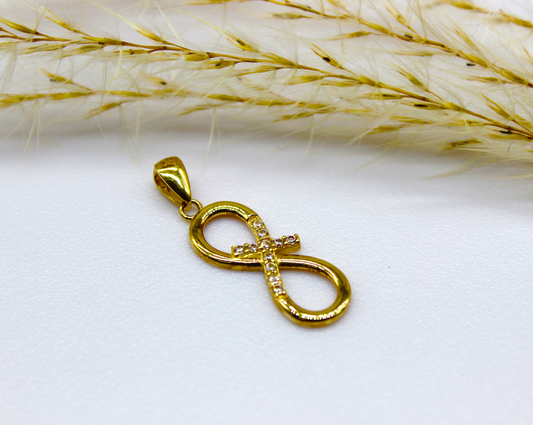 Unendlichkeitszeichen "Infinity" Gold Anhänger in 585 Gelbgold mit Kreuz Design verziert mit Zirkonia Steinen