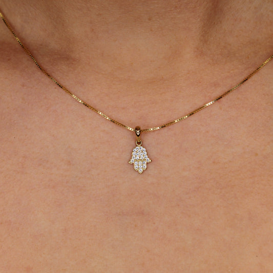 14k Hand der Fatima Gold-Anhänger aus 585 Gelbgold - Kette im Venezia-Stil