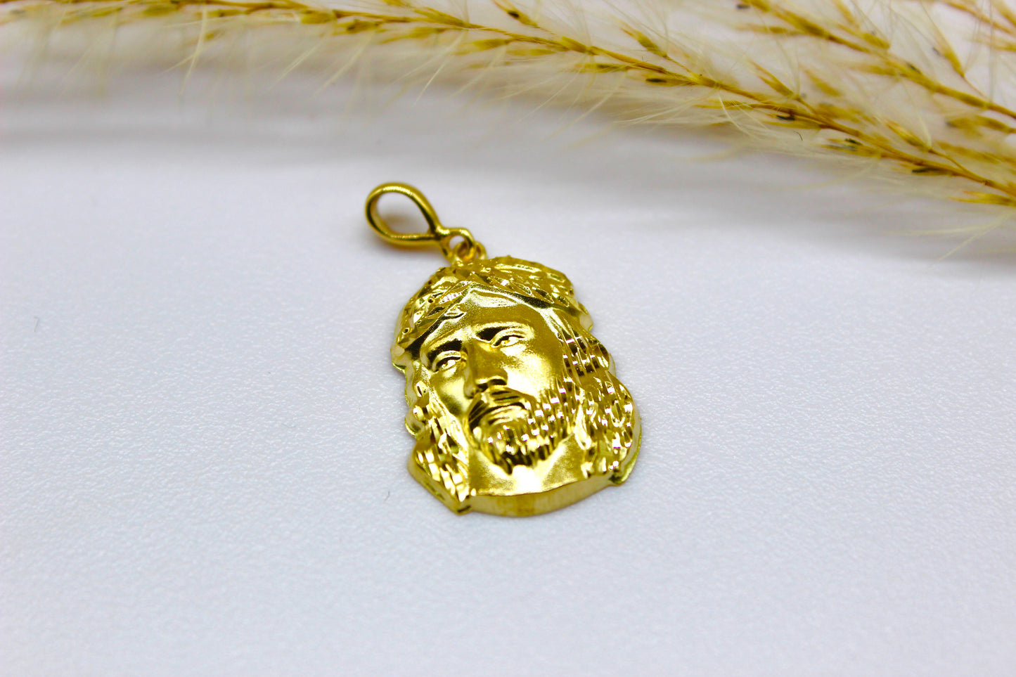 Jesus Gold Anhänger 14K Gelbgold mit beweglicher Schlaufe; Rückseite gravierbar