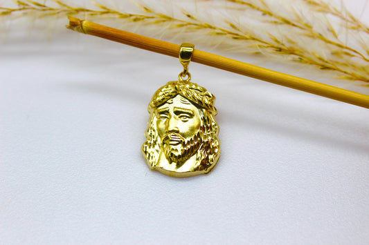 Jesus Gold Anhänger 14K Gelbgold mit beweglicher Schlaufe; Rückseite gravierbar