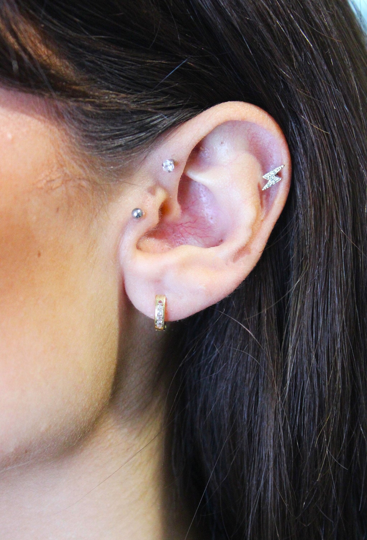 Hoop earrings in 585 yellow gold with zirconia stone / horseshoe shape / different stone colors