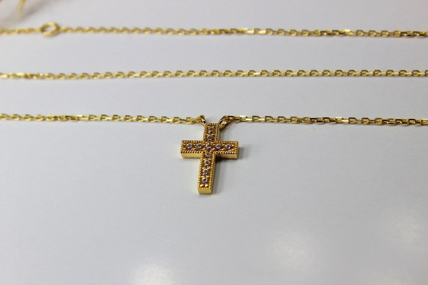 14K Gold Anker Kette mit Kreuz aus 585 Gelbgold verziert mit Zirkonia Steinen
