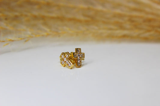 Schlichte Kreuz Ohrstecker aus 585 Gelbgold mit Zirkonia Steinen