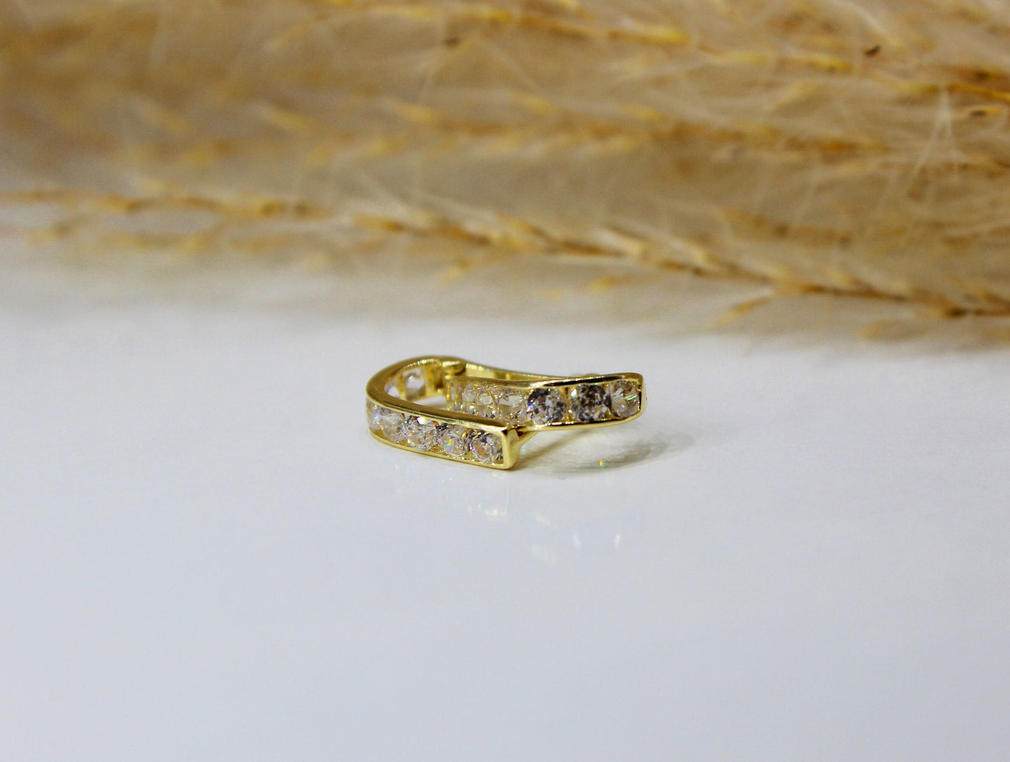 Hoop earrings in 585 yellow gold with zirconia stone / horseshoe shape / different stone colors