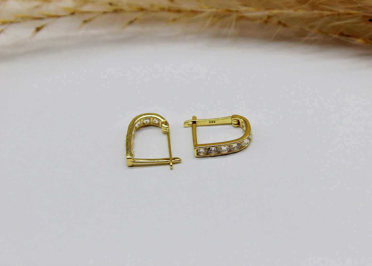 Hoop earrings in 585 yellow gold with zirconia stone / horseshoe shape / different stone colors