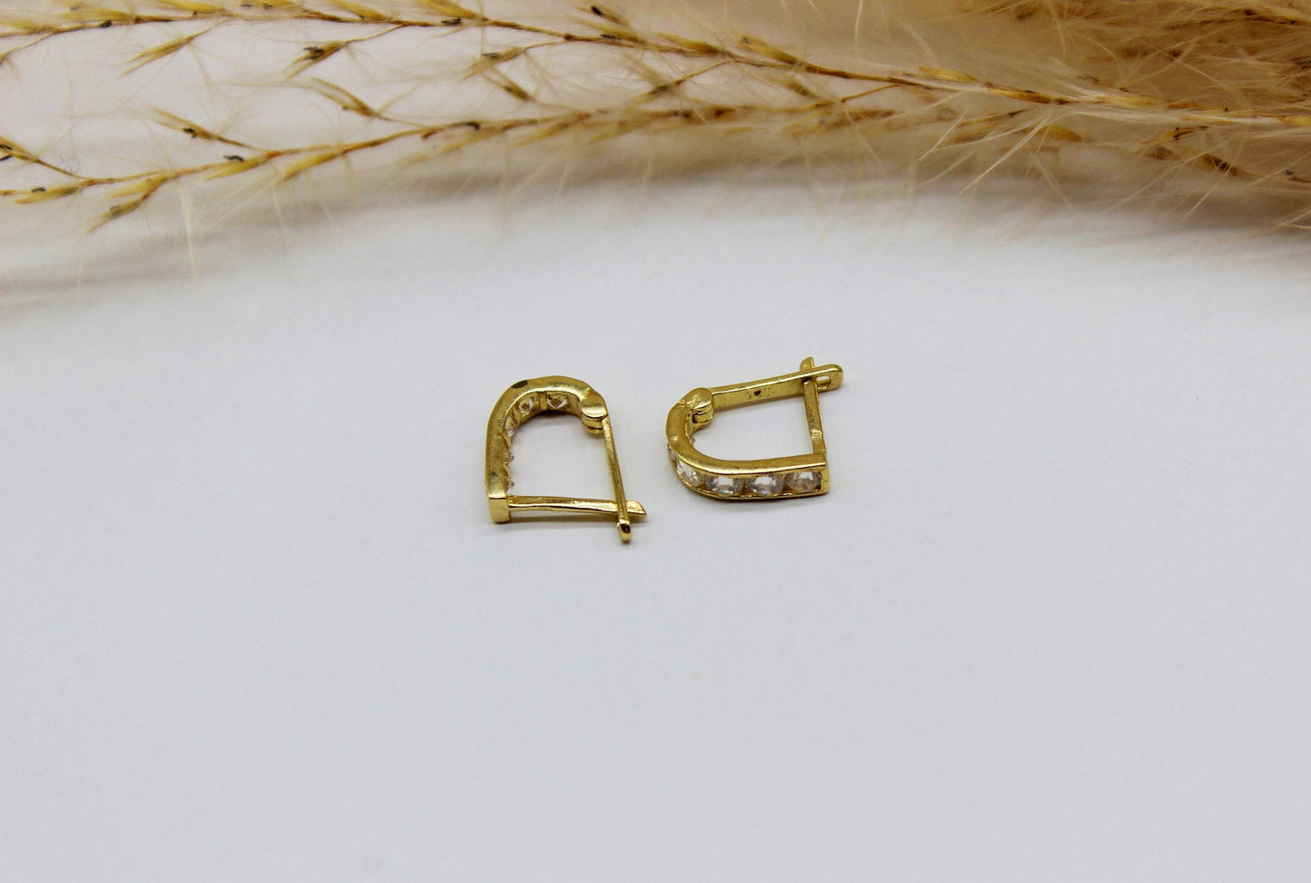 Hoop earrings in 585 yellow gold with zirconia stone / horseshoe shape / different stone colors