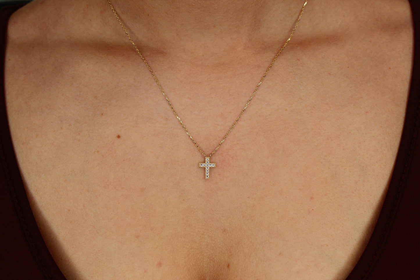 14K Gold Anker Kette mit Kreuz aus 585 Gelbgold verziert mit Zirkonia Steinen