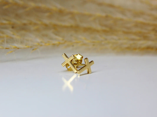 Schlichte Kreuz Ohrstecker aus 585 Gelbgold