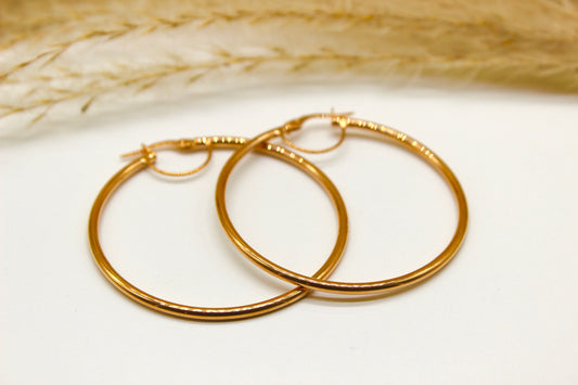 Schlichte Abgerundete Creolen in 14K Rotgold
