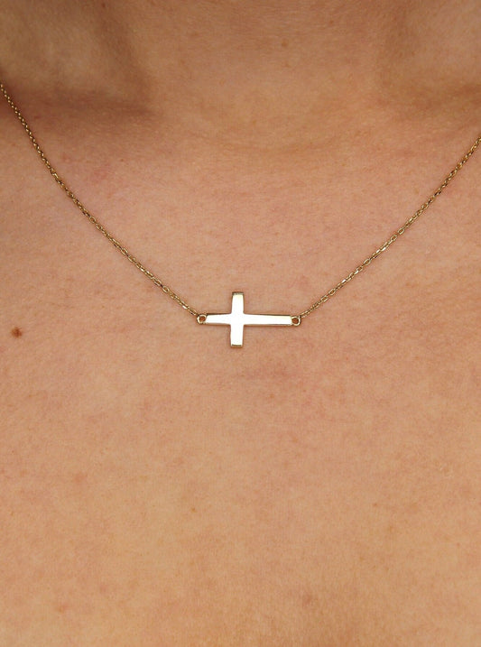 Schlichte 14K Gold Ankerkette mit Kreuz aus 585 Gelbgold, Weissgold oder Rotgold