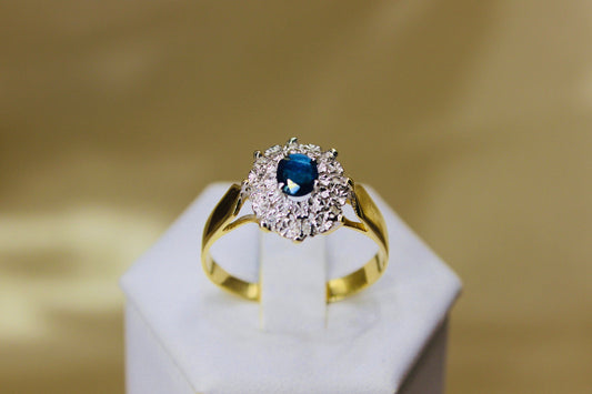 Vintage sapphire ring in 14K yellow gold & white gold
