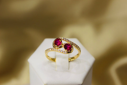 Vintage Two-Stone Synthetic Ruby Ring adorned with Cubic Zirconia Stones